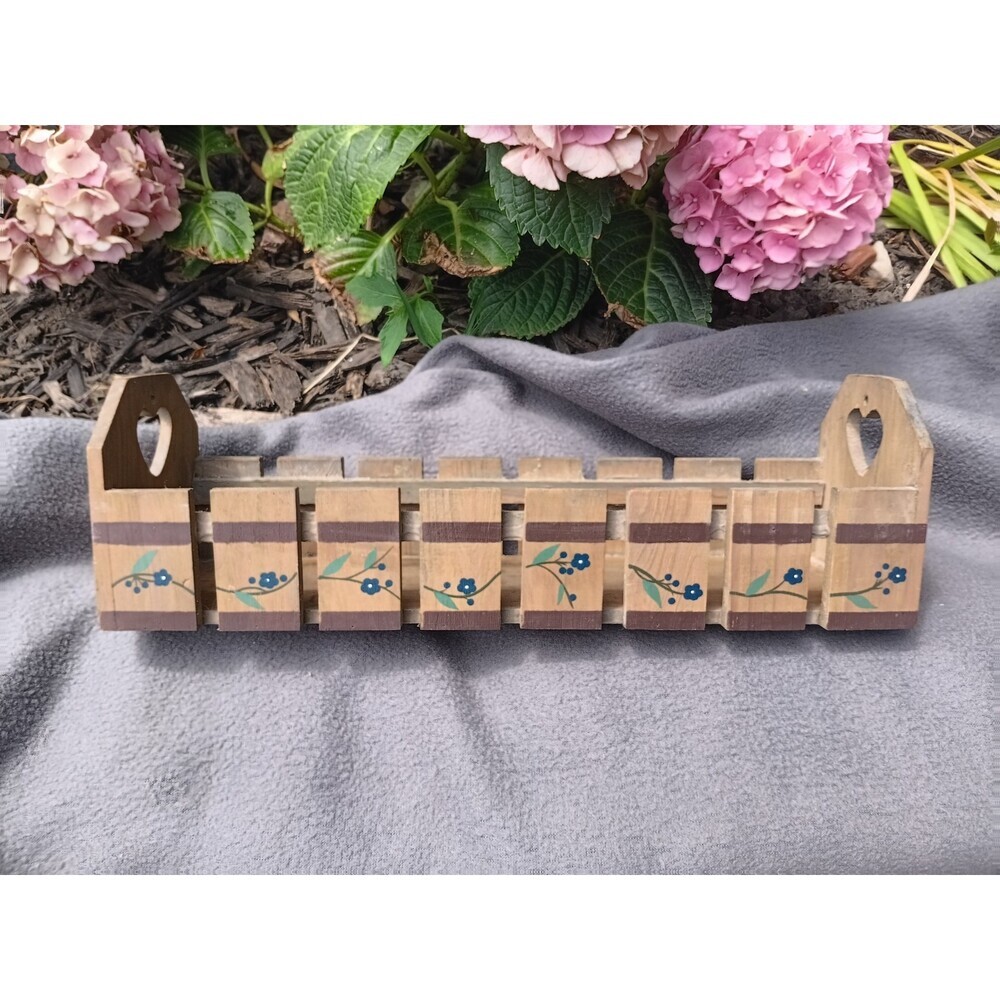 Vtg Wooden Countertop Rack Heart Cutout HandPainted Floral Country Cottage Decor - Picture 2 of 3